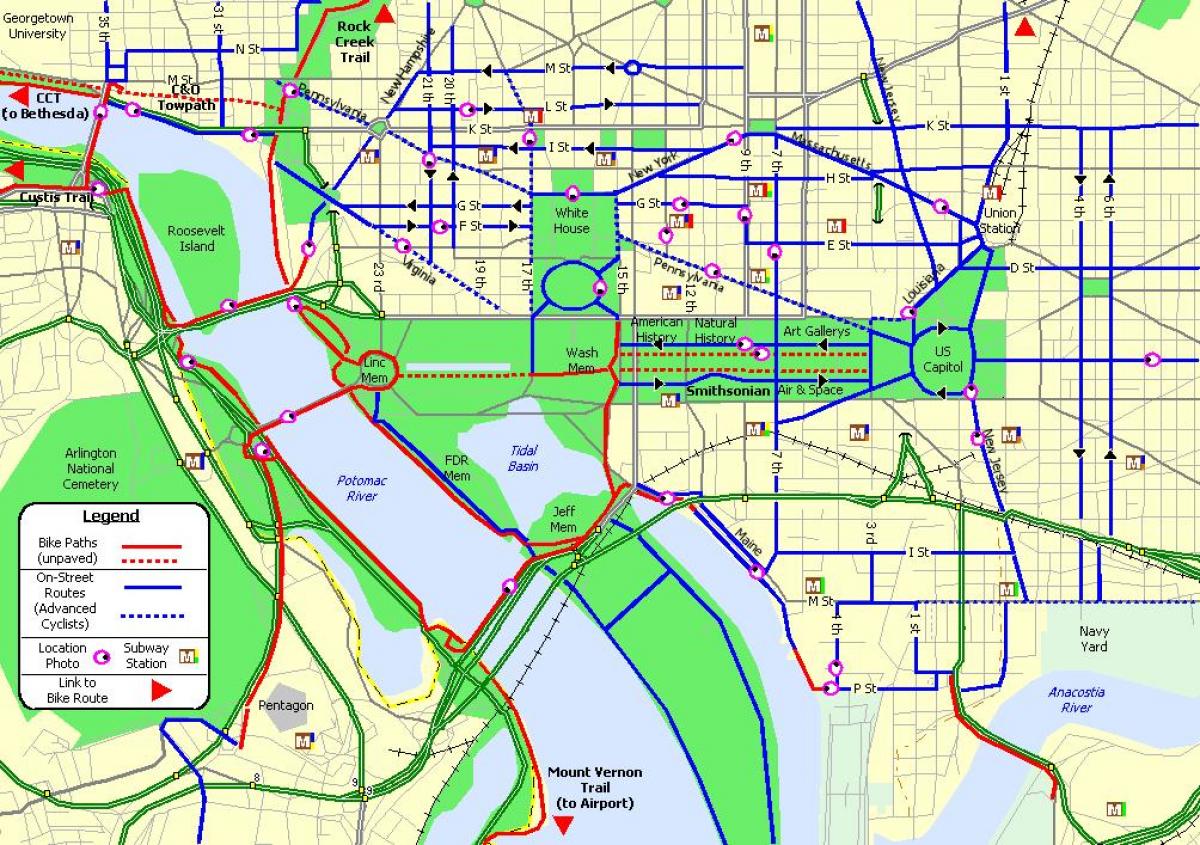 Mapa da ciclovia de Washington DC
