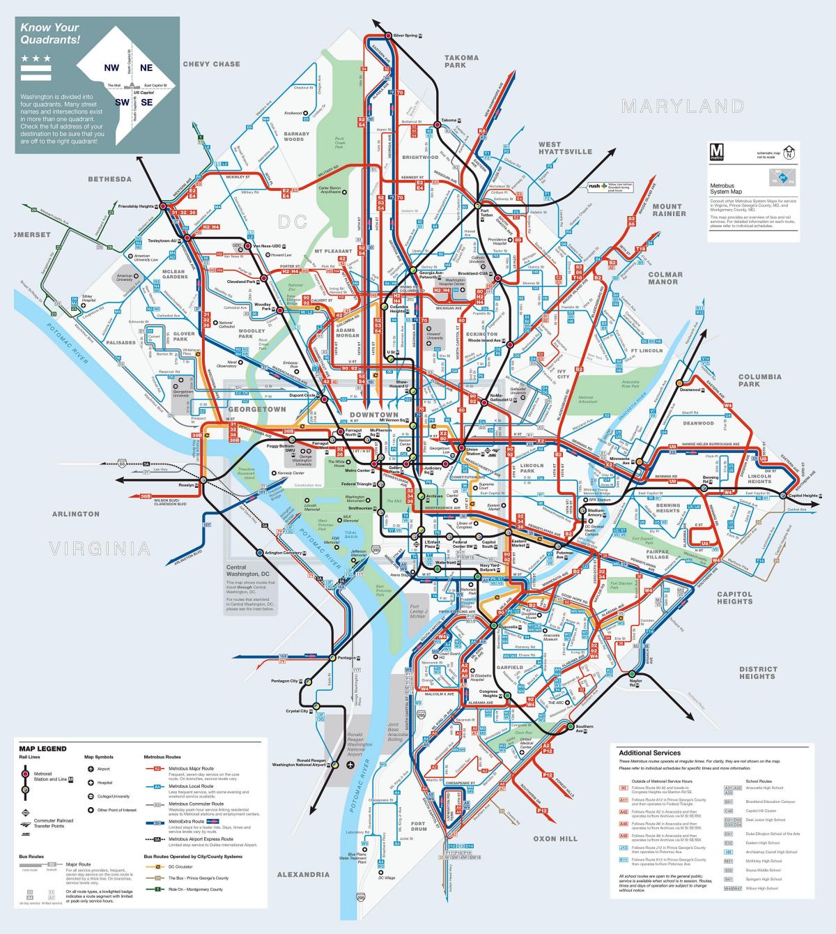 Mapa de transporte de Washington DC