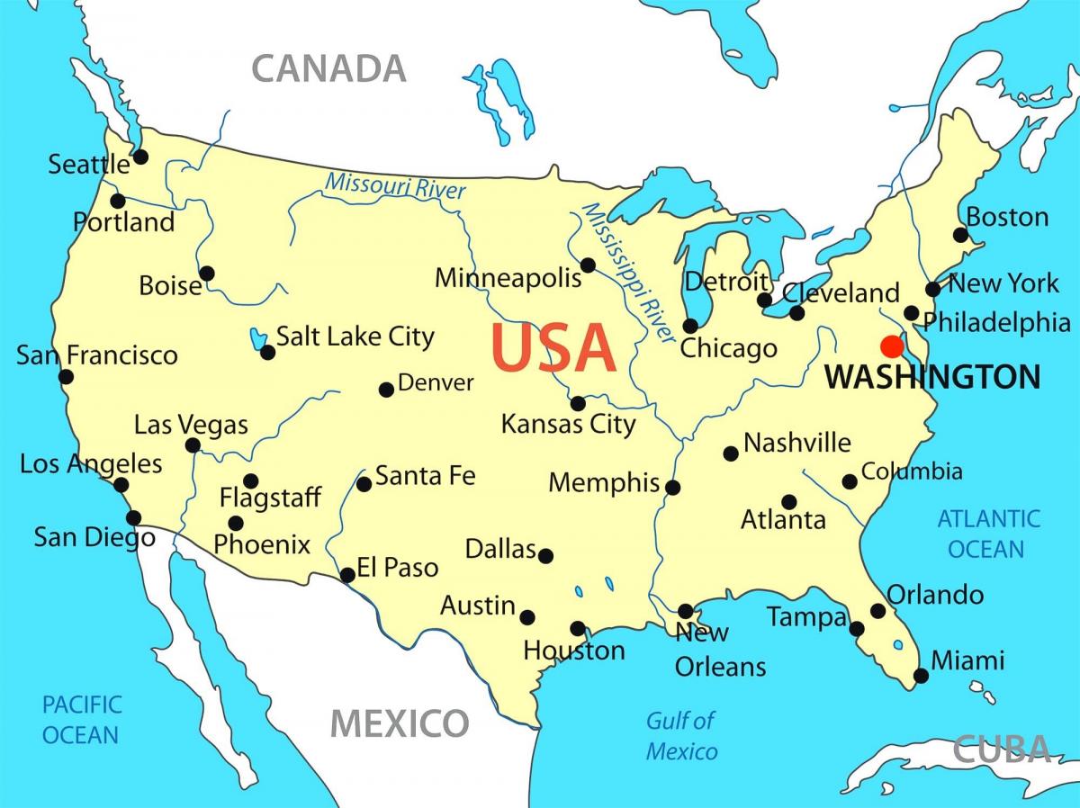 Washington DC no mapa dos EUA