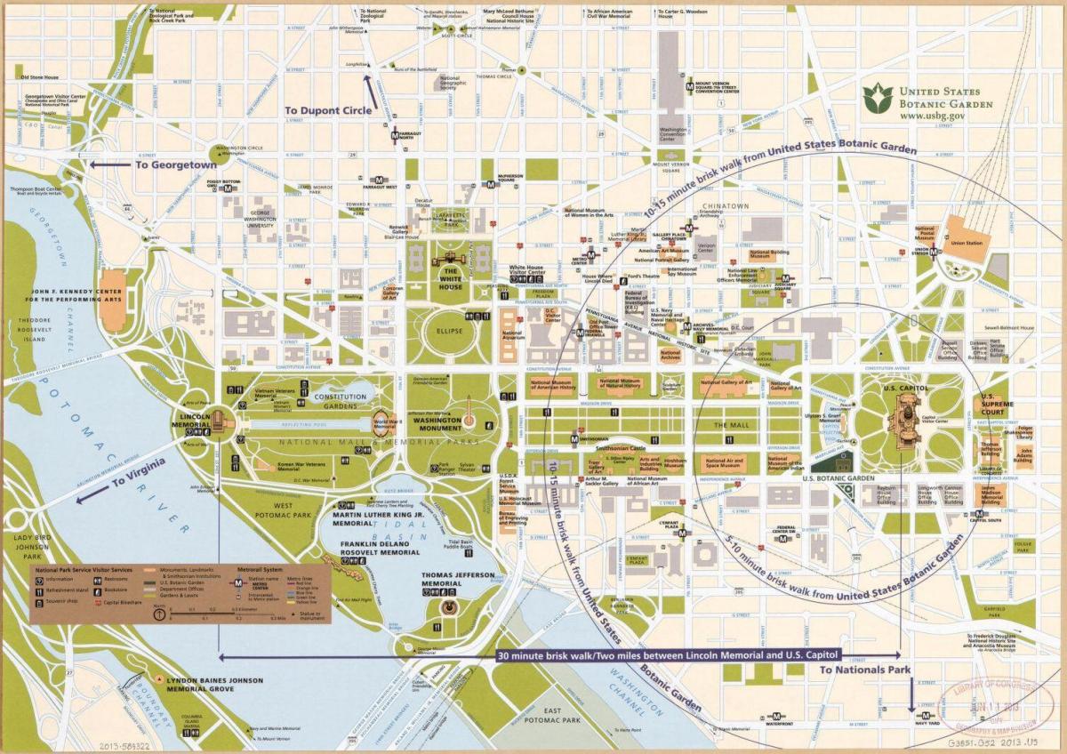 Mapa dos passeios a pé em Washington DC